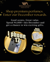 Advertisement for Wanaromah perfumes with promotional text and prizes on a black background